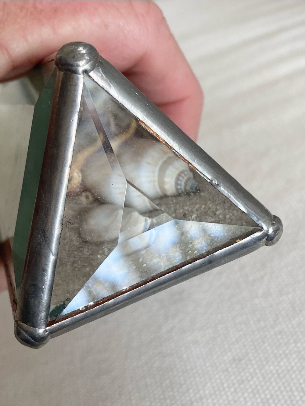 VTG Kaleidoscope Stained Beveled Glass Triangle Beach Sand Seashells Starfish - Picture 3 of 8